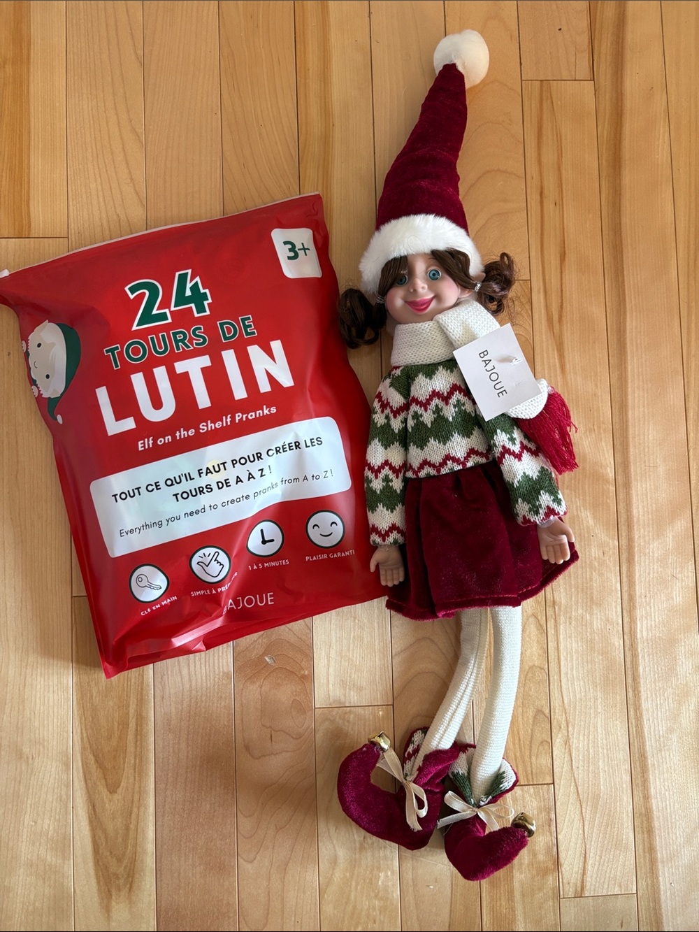 Holiday Elf Doll in Red, Green & Cream